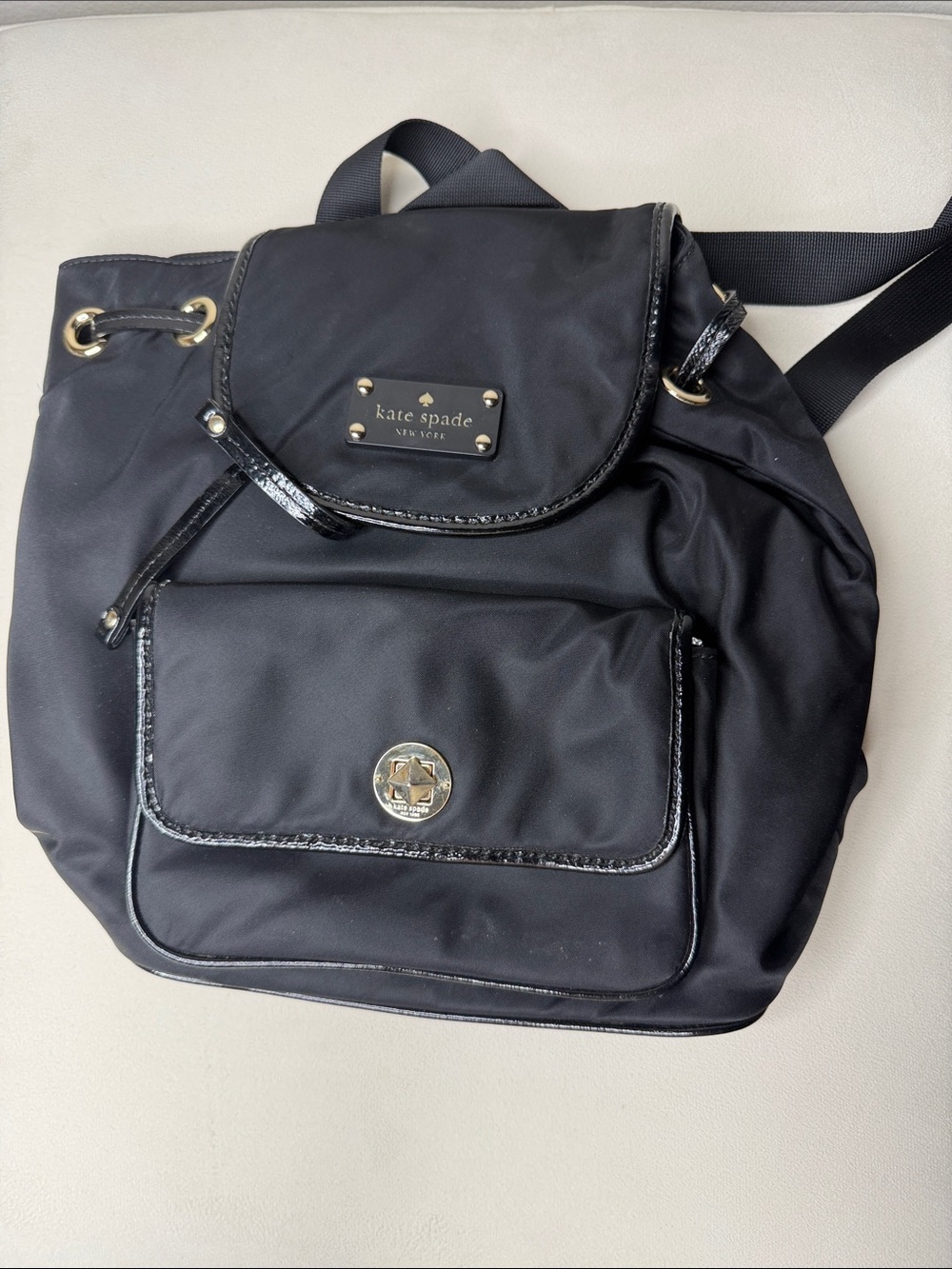 kate spade Black Nylon Backpack with Patent Trim